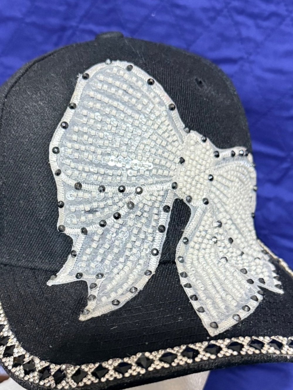 Rhinestone Bow Statement Ball Cap – Custom Hand-Decorated - Picture 4 of 5